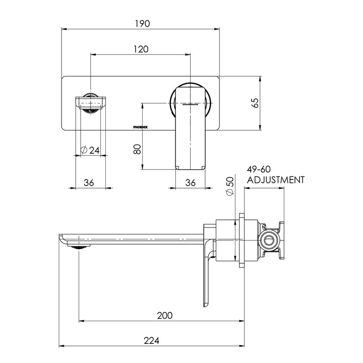 Gloss MKII SwitchMix Wall Basin / Bath Mixer Set 200mm