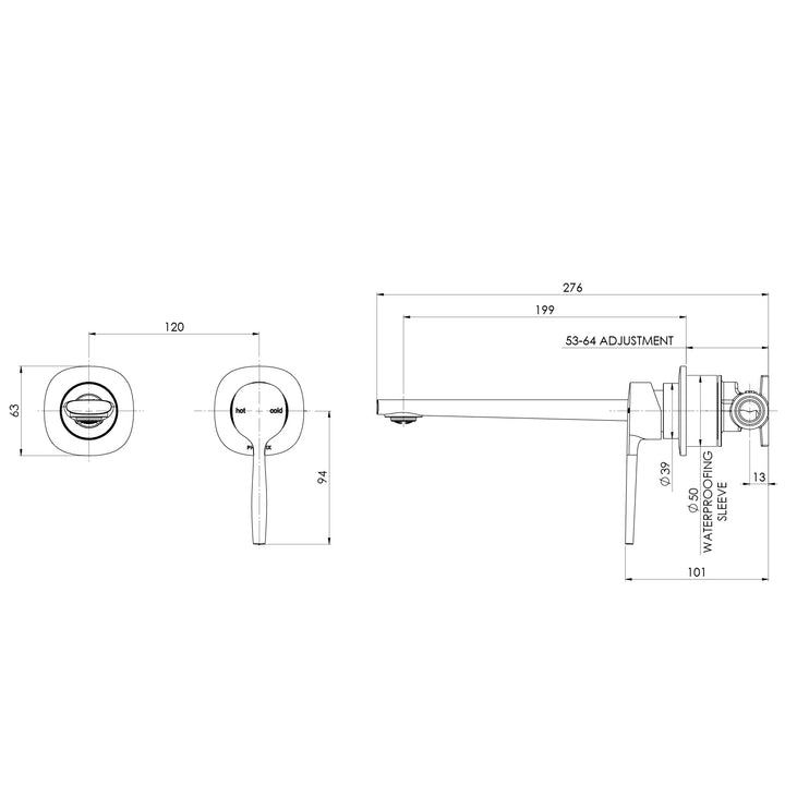 Vask SwitchMix Wall Basin / Bath Mixer Set 200mm