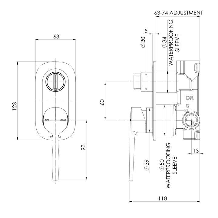 Vask SwitchMix Shower / Bath Diverter Mixer Fit-Off Kit