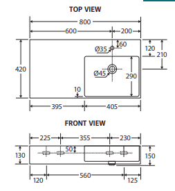 Petra 800 Right-Hand Wall Basin