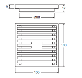Square Slim Grate Floor Waste, 88mm Outlet, Urban Brass