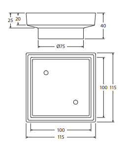 Square Tile Bed Floor Waste, 75mm Outlet, Gun Metal