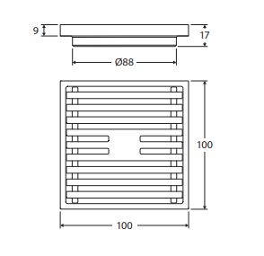 Square Slim Grate Floor Waste, 88mm Outlet, Rose Gold