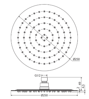Kaya Shower Head, 250mm, Brushed Nickel