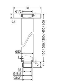 Round Shower Dropper, 300mm, Gun Metal
