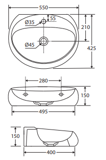 RAK Cloud Wall Basin, Matte Black