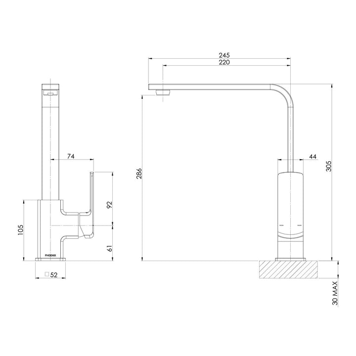 Teva Sink Mixer 200mm 6 Star Squareline