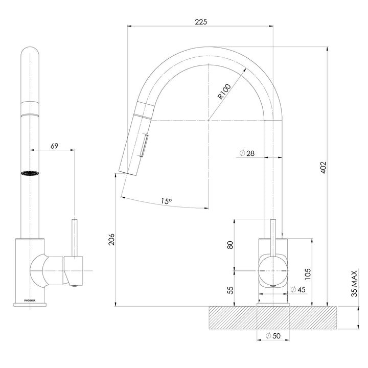 Pina Pull Out Sink Mixer 230mm