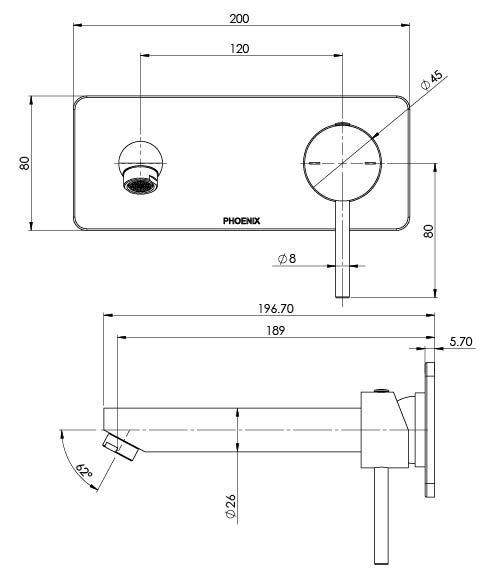 Pina Wall Basin / Bath Mixer Set 6 Star 180mm Trim Kit Only