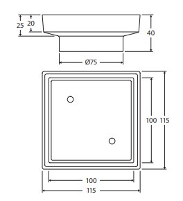 Square Tile Bed Floor Waste, 75mm Outlet, Matte Black
