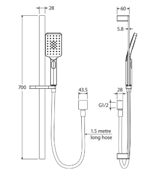 Tono Rail Shower, Chrome
