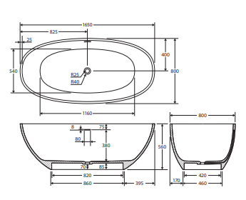 Sasso Solid Surface Bath, 1650mm