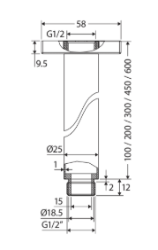 Round Shower Dropper, 300mm, Brushed Nickel
