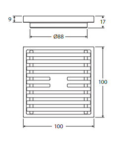 Square Slim Grate Floor Waste, 88mm Outlet, Gun Metal