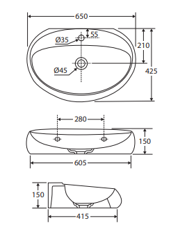 RAK Cloud 650 Wall Basin, Alpine Gloss White