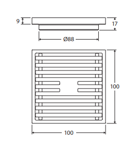 Square Slim Grate Floor Waste, 88mm Outlet, Brushed Copper