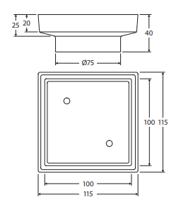 Square Tile Bed Floor Waste, 75mm Outlet, Chrome