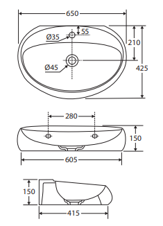 RAK Cloud 650 Wall Basin, Matte Black