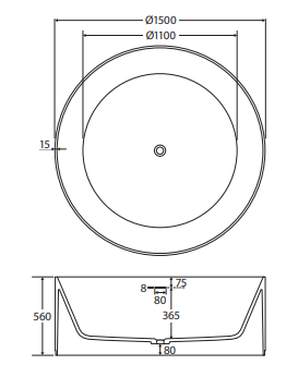 Minka Solid Surface Round Bath, 1500mm, Matte White