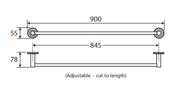 Kaya Single Towel Rail, 900mm, Chrome