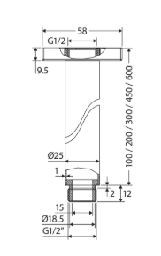 Round Shower Dropper, 450mm, Matte Black