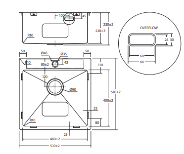 Hana 42L Laundry Sink with Overflow