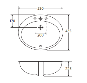 RAK Jessica Ivory Fully-Inset Basin, 1 Tap Hole