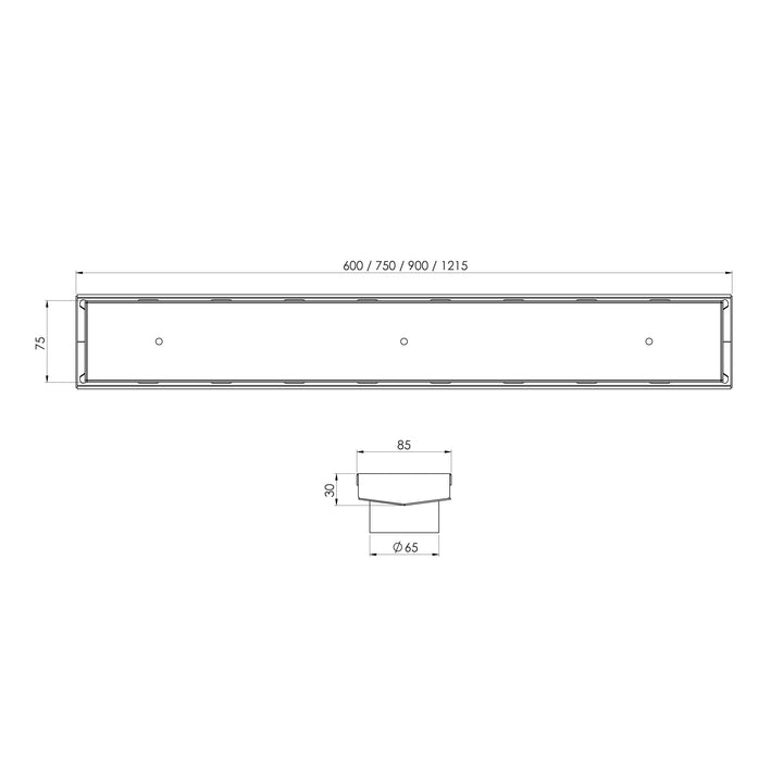Phoenix V Channel Drain TI 75 x 600mm Outlet 65mm