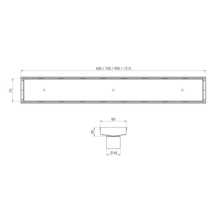 Phoenix V  Channel Drain TI 75 x 1215mm Outlet 45mm