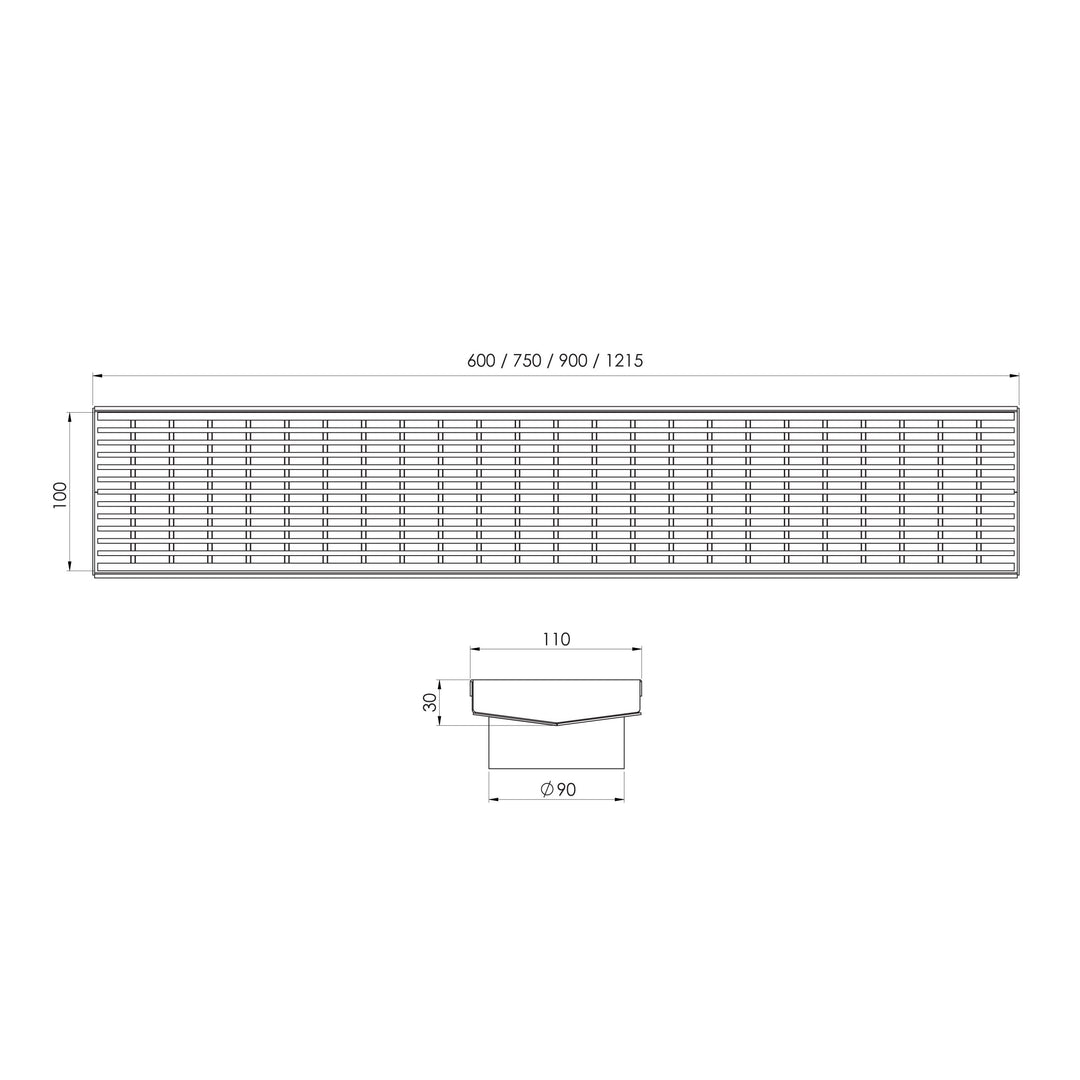 Phoenix V Channel Drain HG 100 x 750mm Outlet 90mm