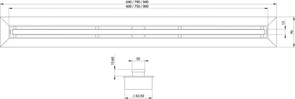 Phoenix Flat Slimline Channel Drain 30x750mm Outlet 65mm