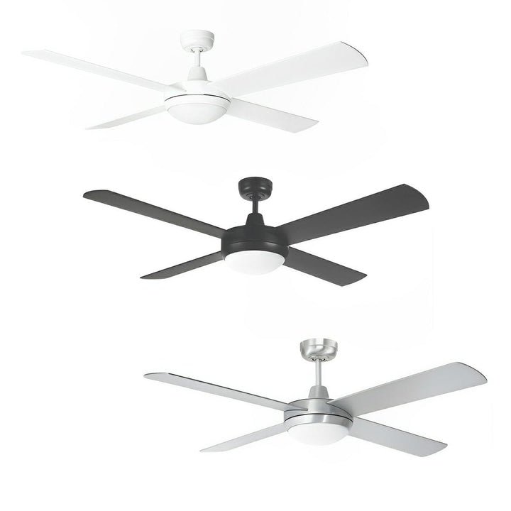 52″ Tempest AC Ceiling Fan White, Black, Brushed Aluminium with Light 20580/XX Brilliant Lighting