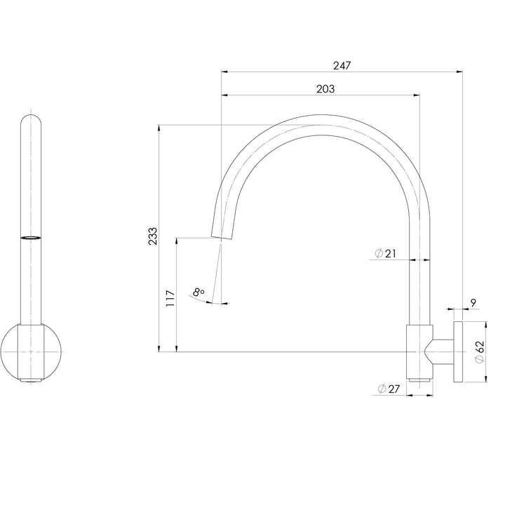 Vivid MKII Wall Sink Outlet 200mm Gooseneck – Lead Free