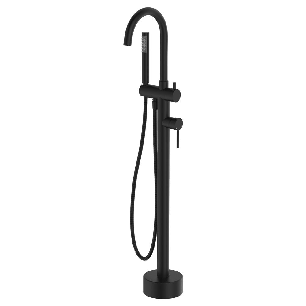 Kaya Floor Mounted Bath Mixer With Hand Shower, Matte Black – Pilbara Bathroom Warehouse Perth and regional Western Australia