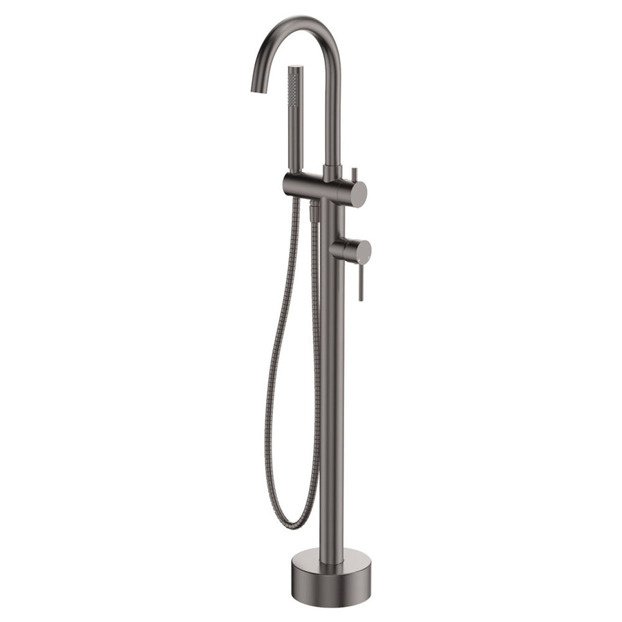 Kaya Floor Mounted Bath Mixer With Hand Shower, Gun Metal – Pilbara Bathroom Warehouse Perth and regional Western Australia