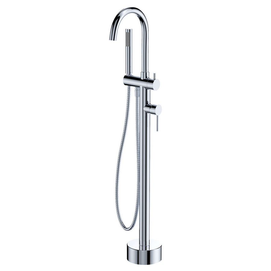 Kaya Floor Mounted Bath Mixer With Hand Shower, Chrome  – Pilbara Bathroom Warehouse Perth and regional Western Australia