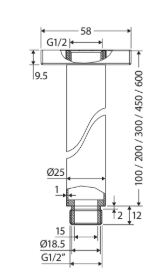 Round Shower Dropper, 600mm, Chrome