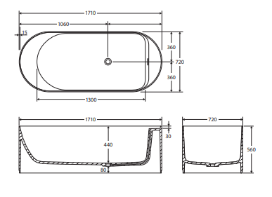 Minka Solid Surface Bath, 1700mm, Dusk