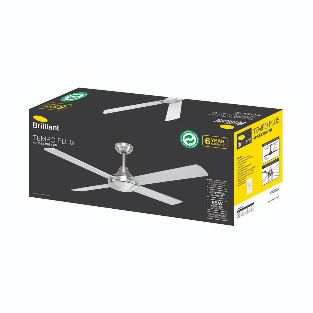 48" Tempo Plus AC Ceiling Fan White, Black, Brushed Chrome 22270/XX Brilliant Lighting