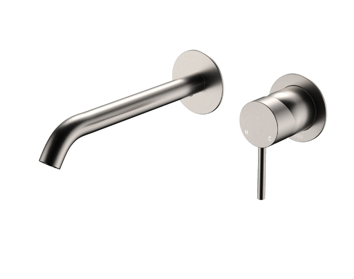  Kaya brushed nickel mixer set for basin or bath, 200mm outlet, lead-free SUS304 – Pilbara Bathroom Warehouse Perth and regional Western Australia