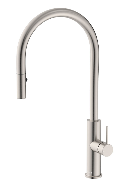  Kaya brushed nickel pull-out sink mixer, contemporary and lead-free – Pilbara Bathroom Warehouse Perth and regional Western Australia