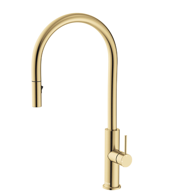 Kaya urban brass pull-out sink mixer, premium finish and lead-free – Pilbara Bathroom Warehouse Perth and regional Western Australia