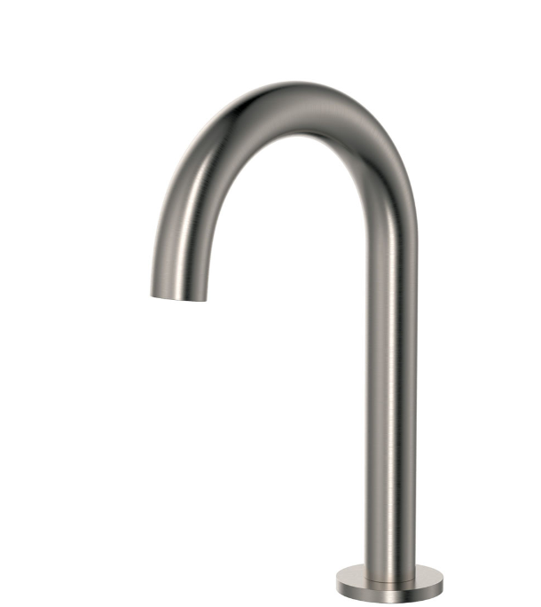 Kaya brushed nickel hob-mounted basin or bath outlet, modern and lead-free – Pilbara Bathroom Warehouse Perth and regional Western Australia