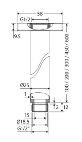 Round Shower Dropper, 450mm, Chrome