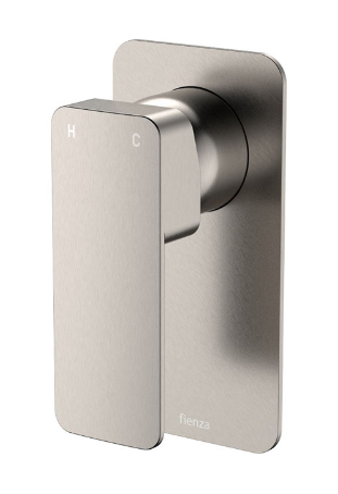 Tono brushed nickel wall mixer with large rectangular plate, lead-free – Pilbara Bathroom Warehouse Perth and regional Western Australia
