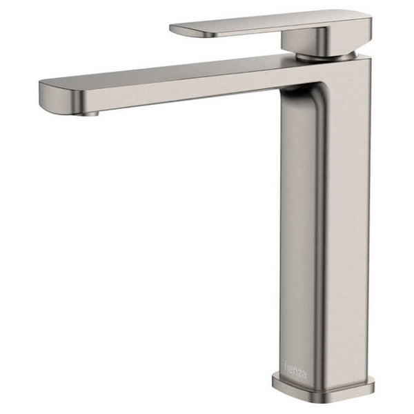 Tono Medium Basin Mixer in brushed nickel finish with sleek modern design, made from lead-free eco brass for durability and health safety – Tono Medium Basin Mixer Brushed Nickel Lead Free Eco Brass – Pilbara Bathroom Warehouse Perth and regional Western Australia