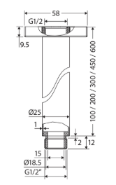 Round Shower Dropper, 300mm, Chrome