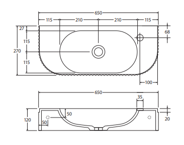 Minka Solid Surface Wall Basin, No Tap Hole