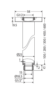 Round Shower Dropper, 200mm, Chrome
