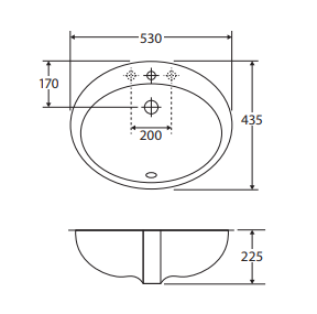 RAK Jessica Ivory Fully-Inset Basin, 3 Tap Holes